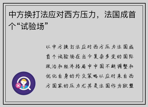 中方换打法应对西方压力，法国成首个“试验场”