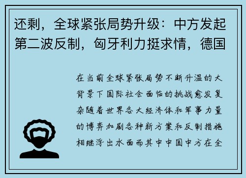 还剩，全球紧张局势升级：中方发起第二波反制，匈牙利力挺求情，德国新方案浮出水面